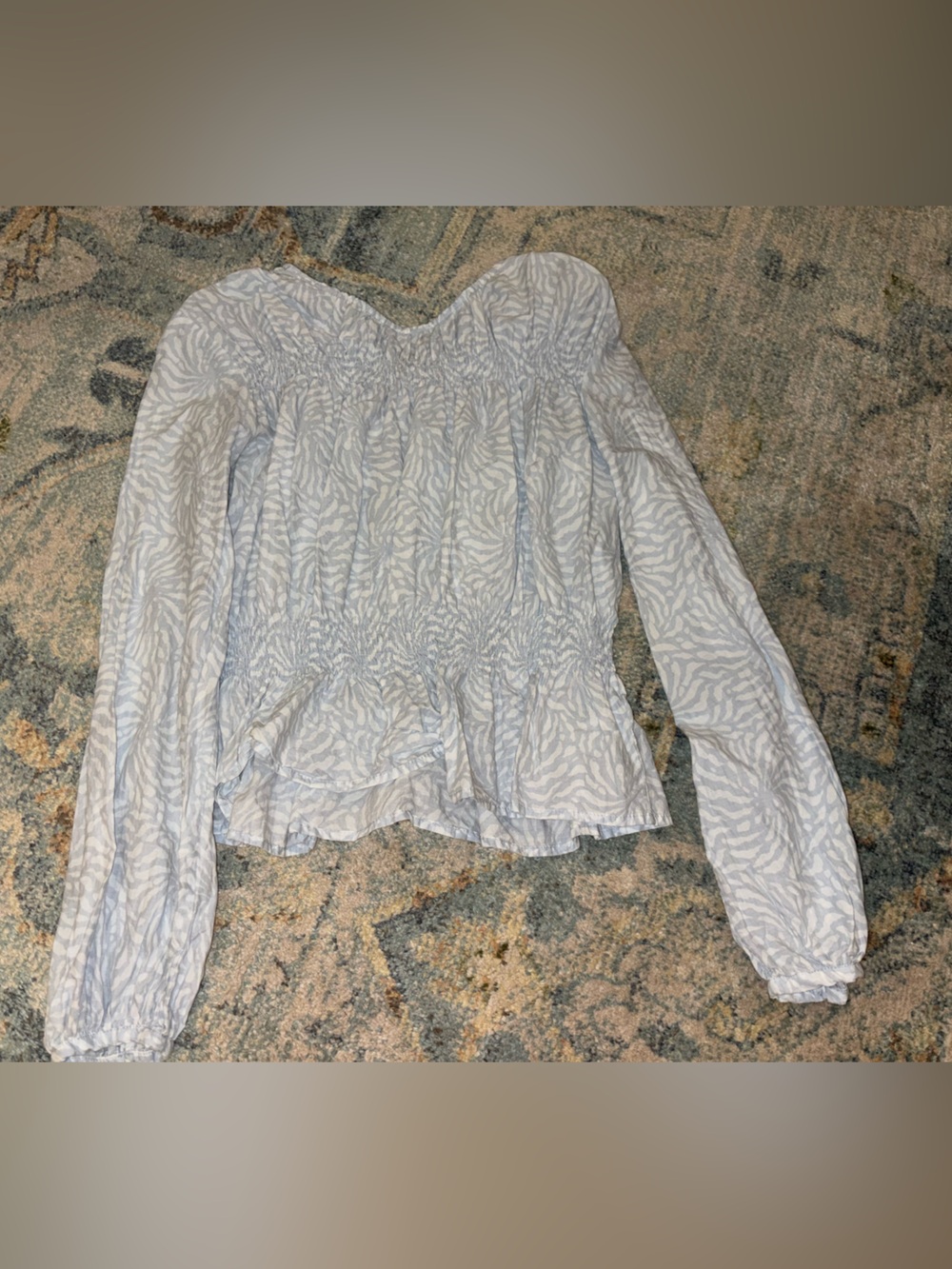 Universal Thread Light Blue Printed Peplum Long-Sleeve Top